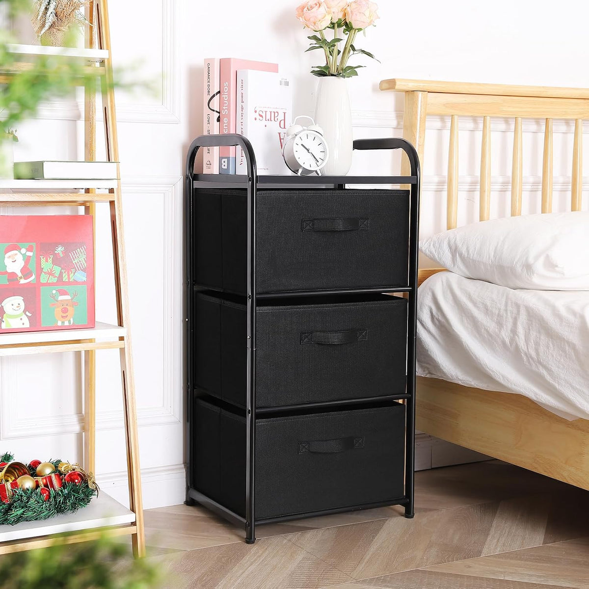 MAX Houser Dresser Storage with 3 Fabric Drawers, Black