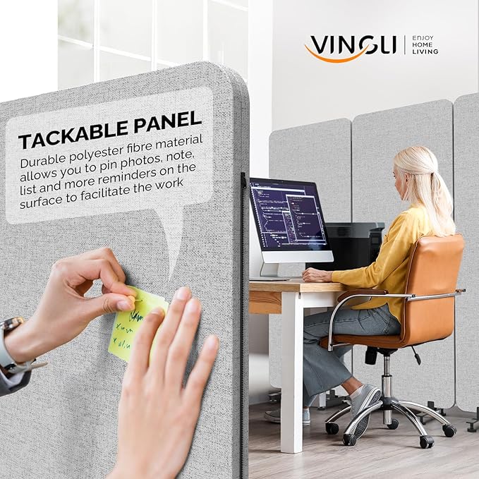 VINGLI Room Divider Screen, Freestanding Privacy Partition Wall, Zipper - Image 6