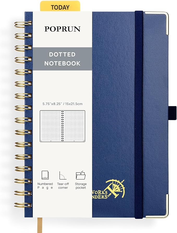 POPRUN Spiral Dotted Journal Notebook, by POPRUN