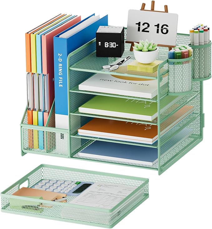 Marbrasse Desk Organizer with File Holder, 5-Tier Paper Letter Tray Organizer - Image 2