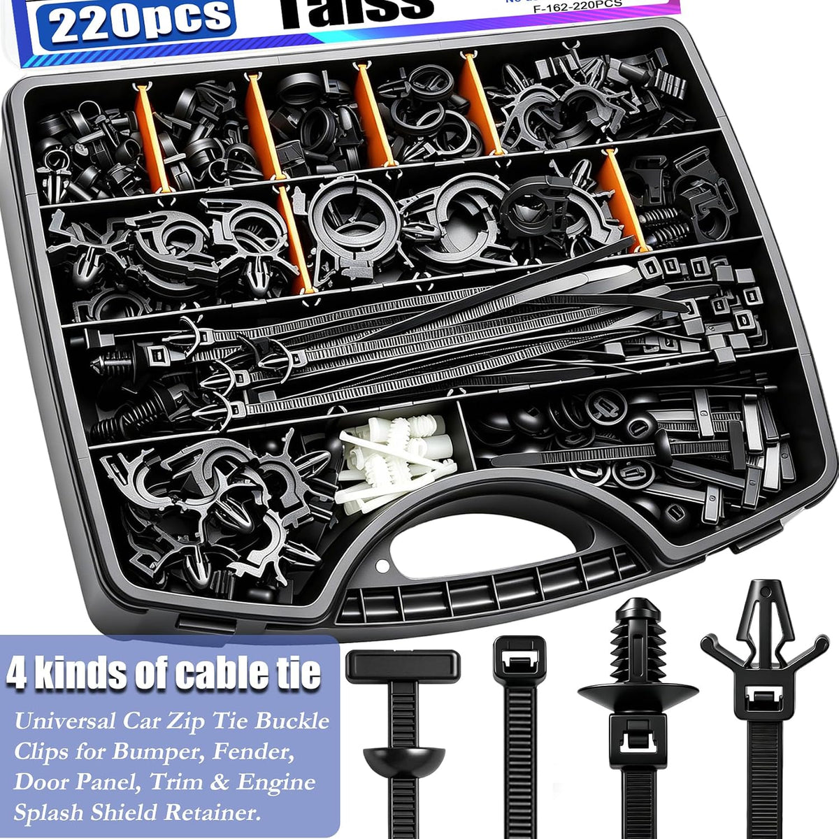 Taiss 220pcs Car Wire Loom Routing Clips,15 Sizes Push Mount Cable Ties