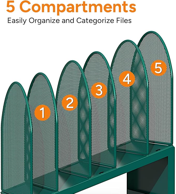 OUTIOE 5-Section Desk File Organizer, Metal Mesh Folder Organizer - Image 6