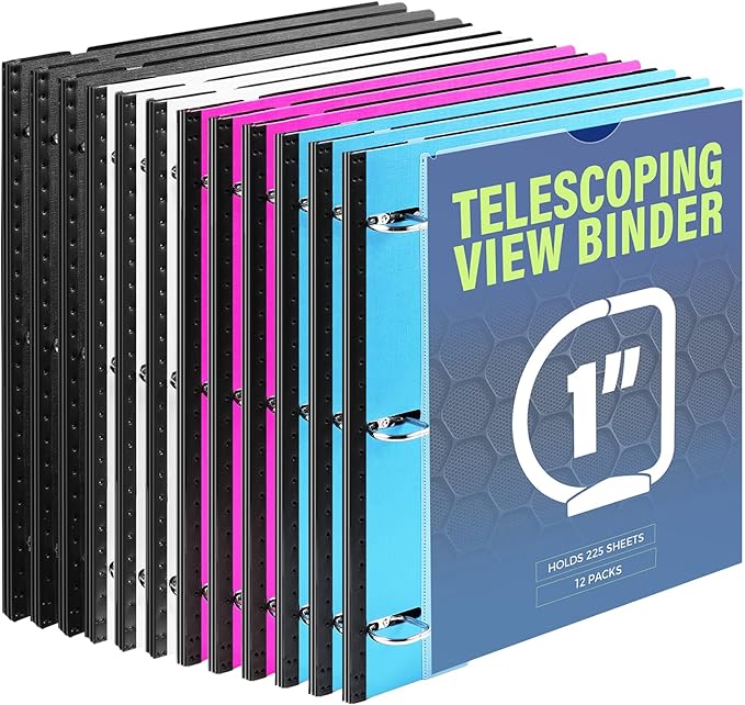 WOT I Telescoping 3 Ring Binder 1 Inch 12-Pack, Flexible Binder by WOTI