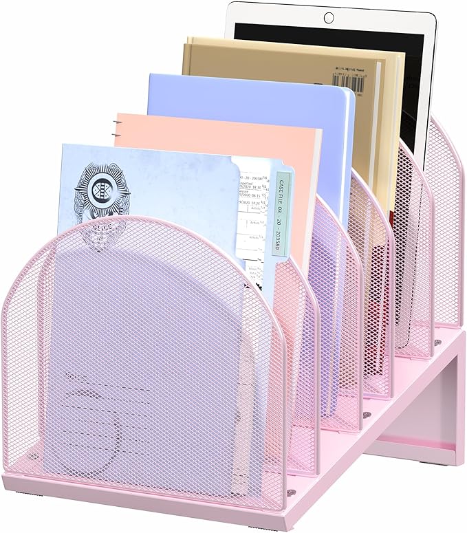 OUTIOE 5-Section Desk File Organizer, Metal Mesh Folder Organizer by OUTIOE
