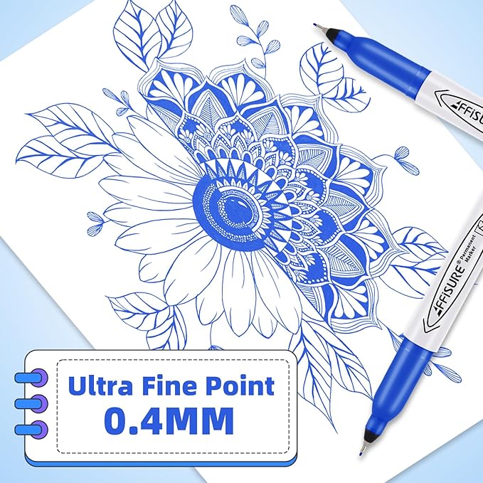 Blue Ultra Fine Point Permanent Markers, 18 Pack, 0.4 mm, Precision Extra Fine - Image 3