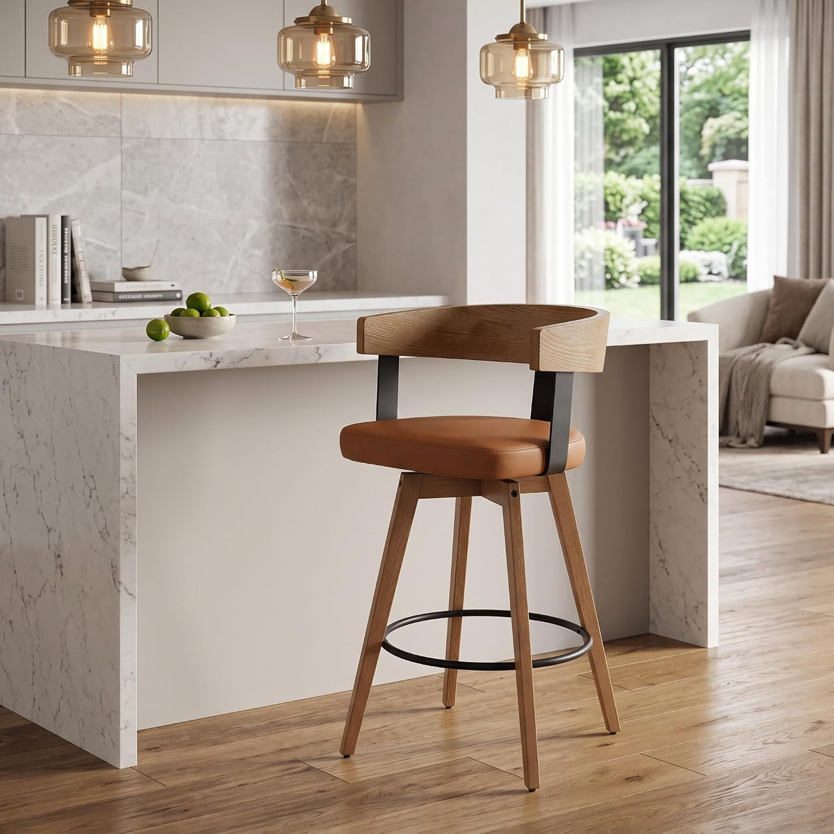 DUOMAY Modern PU Leather Swivel Single Barstool, Brown