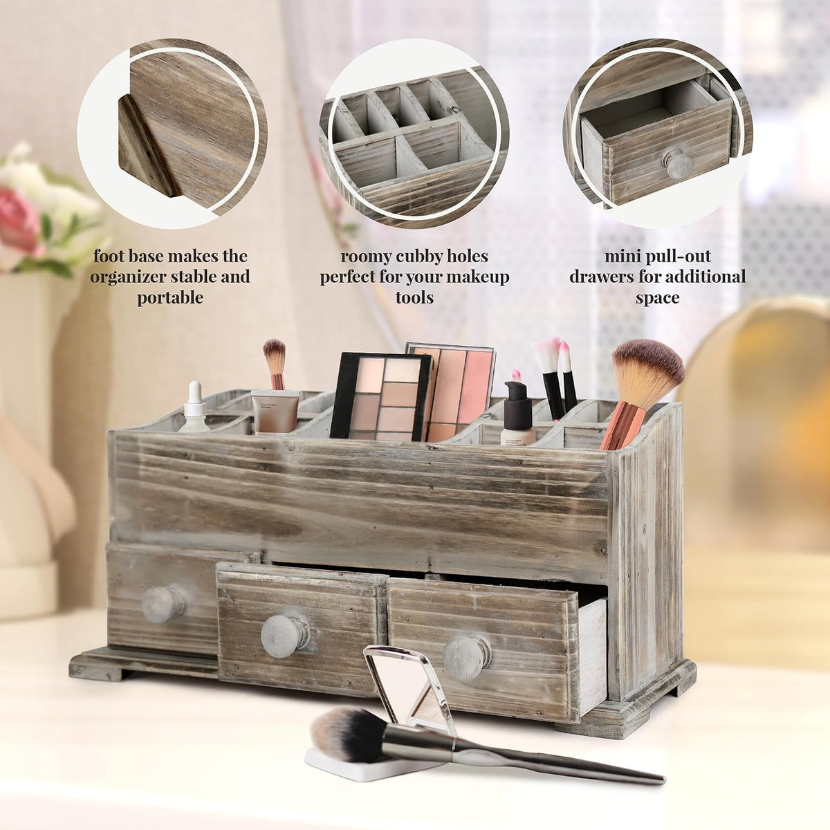 Besti Rustic Vanity Organizer for Cosmetics, Makeup, and Bathroom Accessories...