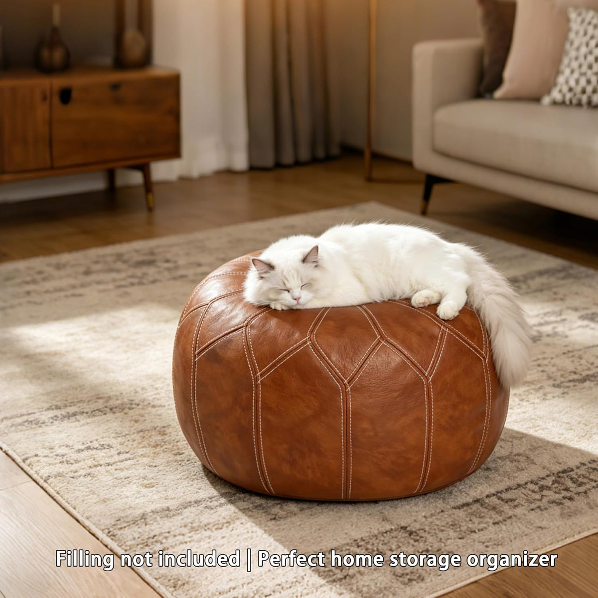 Thgonwid Unstuffed Moroccan Faux Leather Pouf Ottoman Cover with Storage - Bo...
