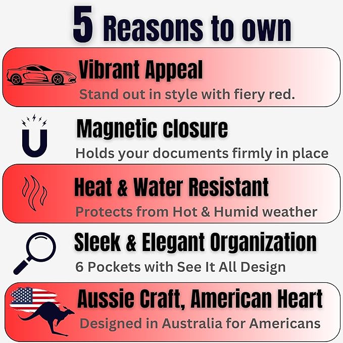 Red Magnetic Shut Premium PU Leather Insurance and Registration Holder - Image 2