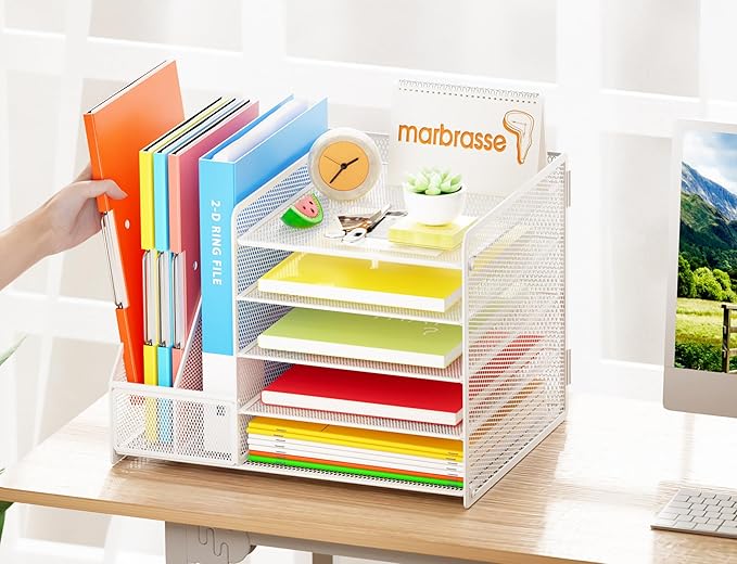 Marbrasse Desk Organizer with File Holder, 5-Tier Paper Letter Tray, Mesh Desk - Image 3