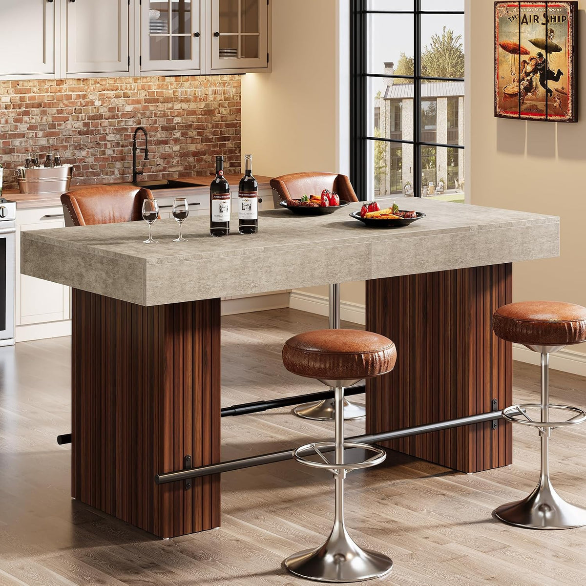 Tribesigns 62.2 Inch Bar Table, Industrial Counter Height Pub Dining Table