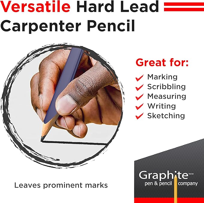 GRAPHITE Hard Lead Carpenter Pencil #2 Lumber Pencil Pack of 12 PCS - Image 4