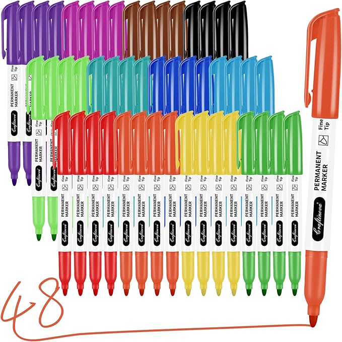 craftinova 12 Color 48 Pack Fine Point Markers, Work on Plastic Metal Wood Glass by Craftinova