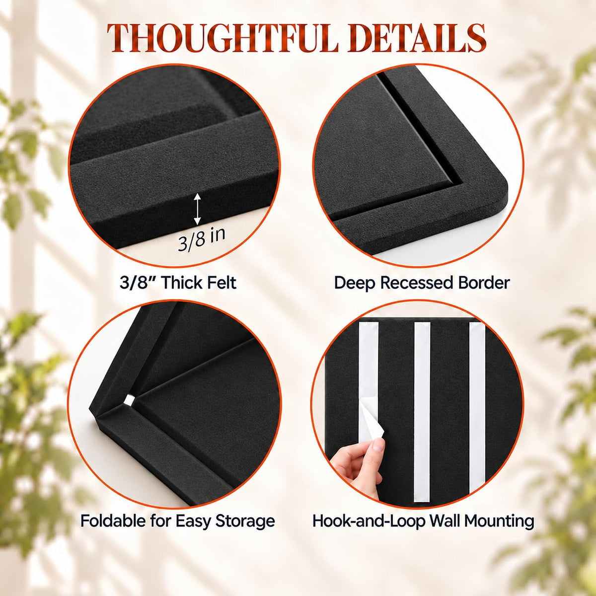 Felt Bulletin Board 59'' x 35'', Black Felt Pin Boards for Walls