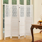Svimi Folding Room Divider, 66.9 Inch 4 Panels Wood Carved Privacy Screens - Image 7