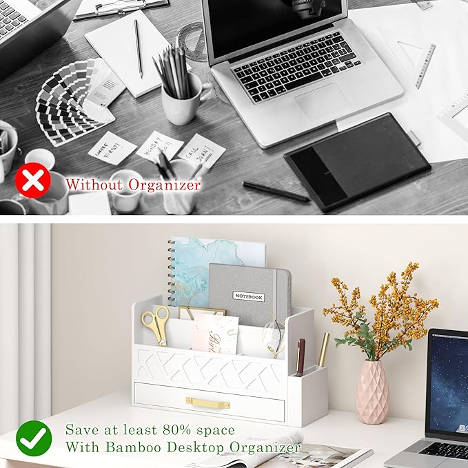 Wisuce Home Wooden Desk Organizer, Desktop Organizer File Sorter - Image 5