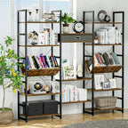 NUMENN Triple Wide 5 Tier Bookshelf, Adjustable Rustic Industrial Style Book - Image 2