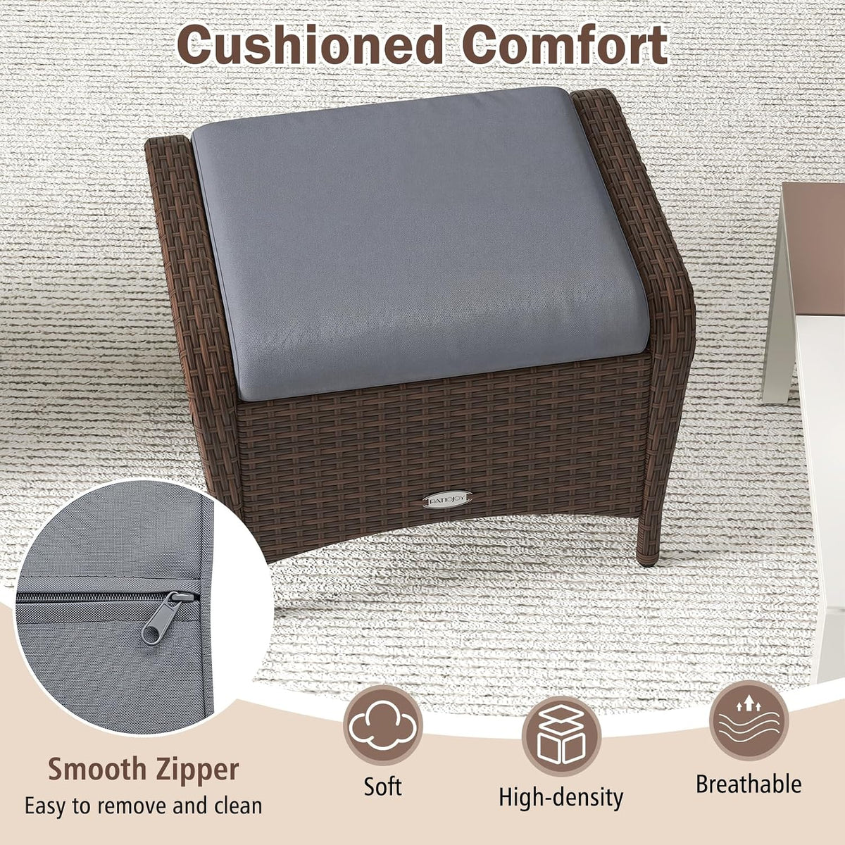 Tangkula 2 Pieces Patio PE Wicker Ottomans (Grey, 17 inch)