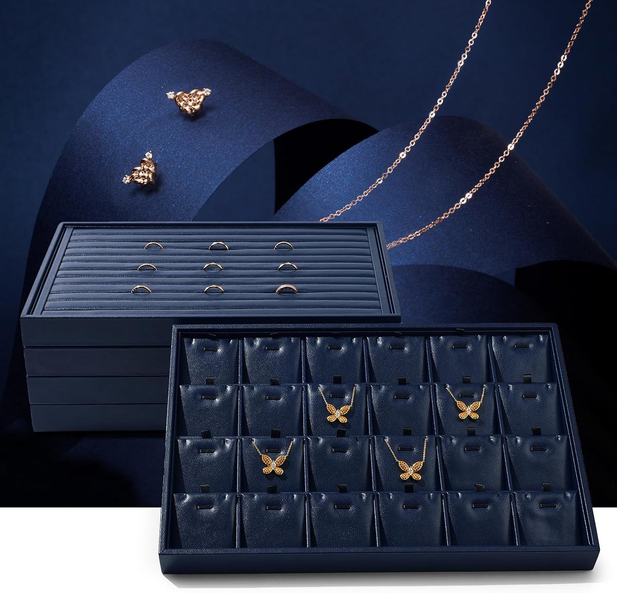 12-Grid PU Leather Jewelry Tray for Bracelet & Bangle Storage Blue