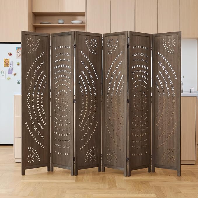 66.9Inch Folding Room Divider, 3 Panels Wood Carved Privacy Screens, Free - Image 7