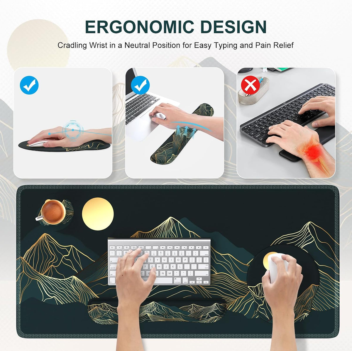 iCasso Large Mouse Pad, 4in1 XXL Mousepad + Keyboard Wrist Rest+Mouse Wrist R...