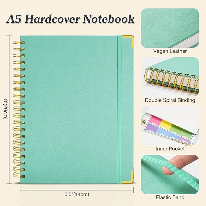 Bullet Dotted Journal Spiral Notebook, 300 Pages Leather Notebooks - Image 5