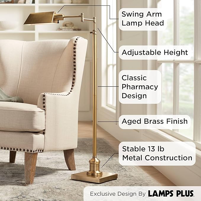 Regency Hill Jenson Traditional Farmhouse Metal Adjustable Pharmacy Floor Lamp - Image 3