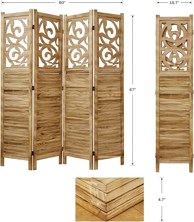 Room Divider Wood Carved Wall Divider Indoor Folding Portable Partition Screen - Image 6