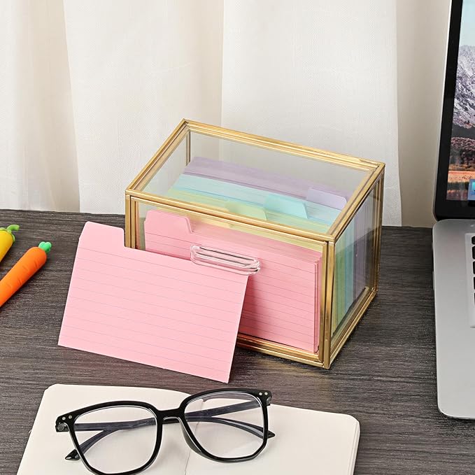 BTSKY Golden Glass Index Card Organizer Box, 3x5 Inch Index Cards Holder - Image 2