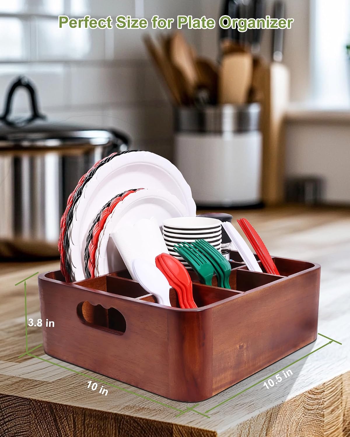 Acacia Wood Utensil Holder, Silverware Caddy for Countertop