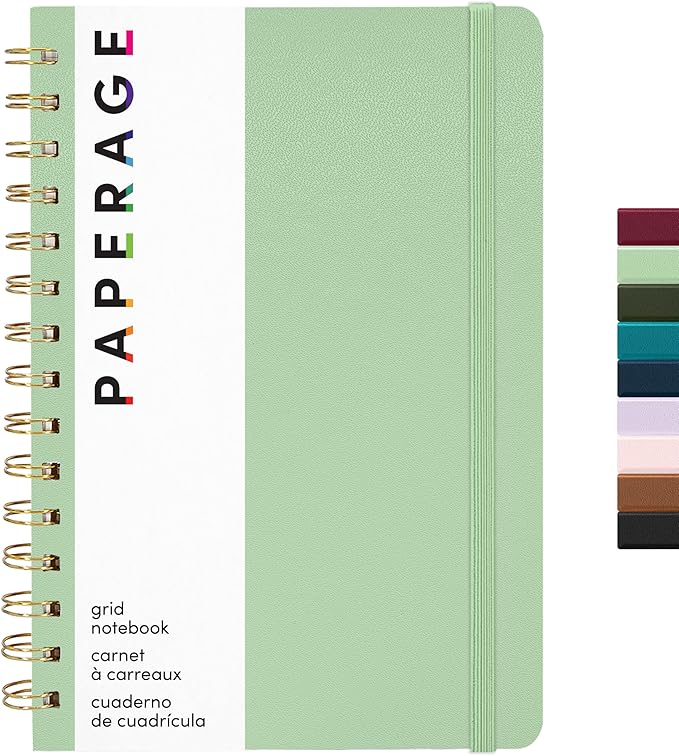 PAPERAGE Graph Paper Spiral Notebook & Journal, 160 Pages, Medium 5.5 inches x by PAPERAGE