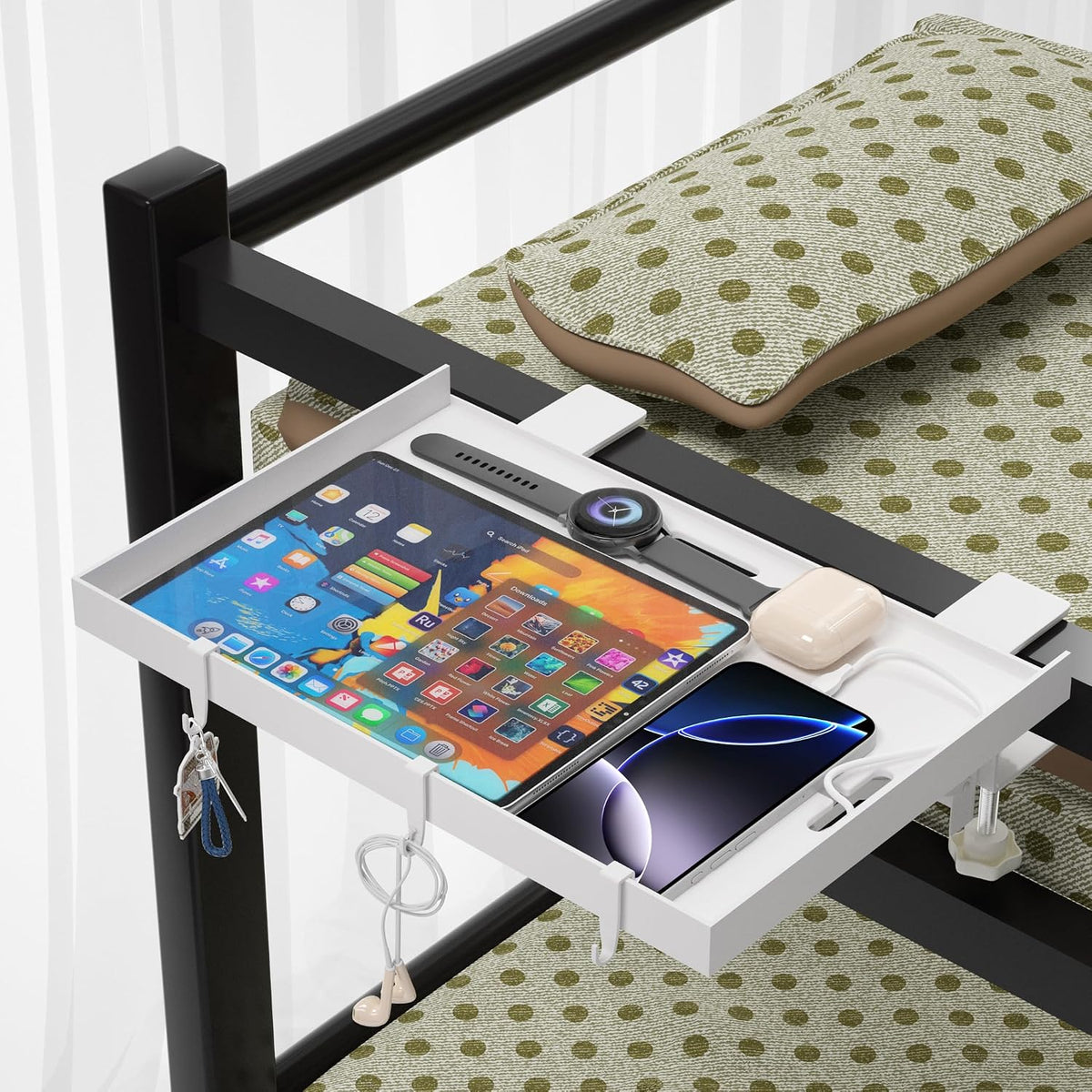 Foldable Bedside Shelf, Metal Clip-On Bed Tray Table for Bunk Bed & Dorm ...