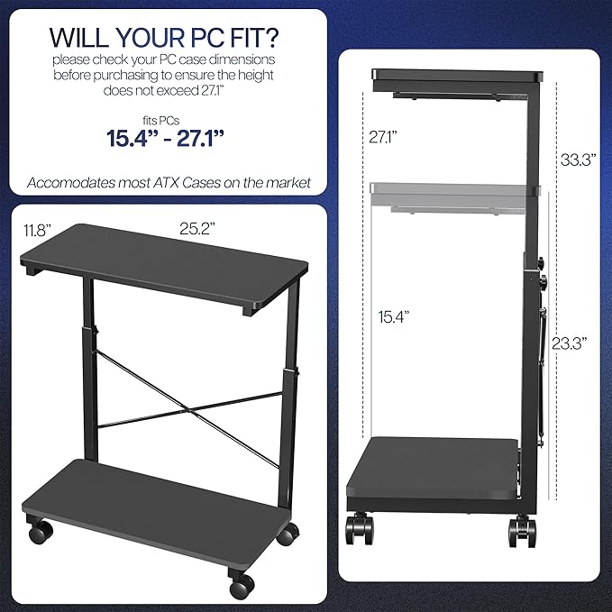 VIVO Large Mobile Adjustable 2-Tier PC Stand, Premium Gaming CPU Computer Tower - Image 5