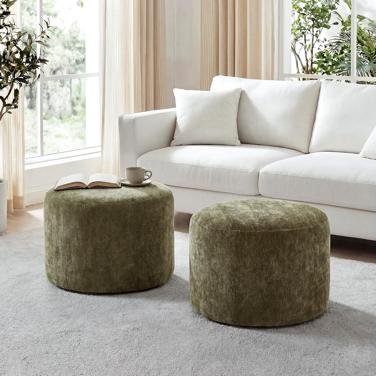 Flouki Pouf Ottoman Footrest, Foot Stools, Modern Round Upholstered Ottomans,...