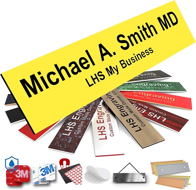Door Name Plate Personalized for Office Yellow Plastic Name Plate Black Letters by LHS+My+Business