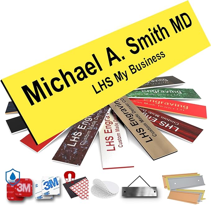 Door Name Plate Personalized for Office Yellow Plastic Name Plate Black Letters by LHS+My+Business