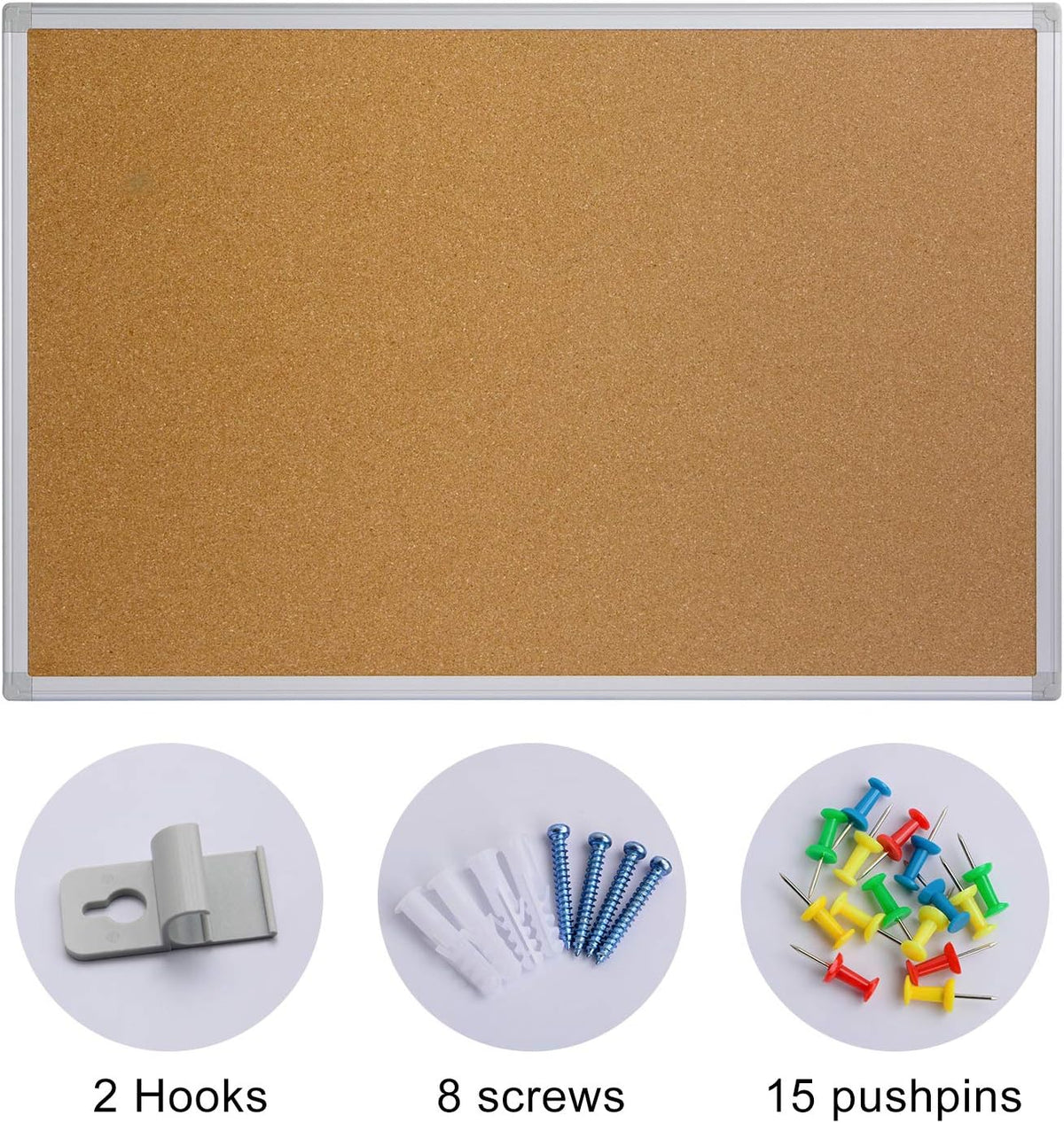Cork Board Bulletin Board 24 x 36, Silver Aluminium Framed 2x3 Corkboard, Off...