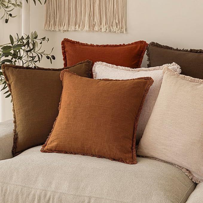 Foindtower Set of 2 Decorative Linen Fringe Throw Pillow Covers Cozy Boho - Image 7