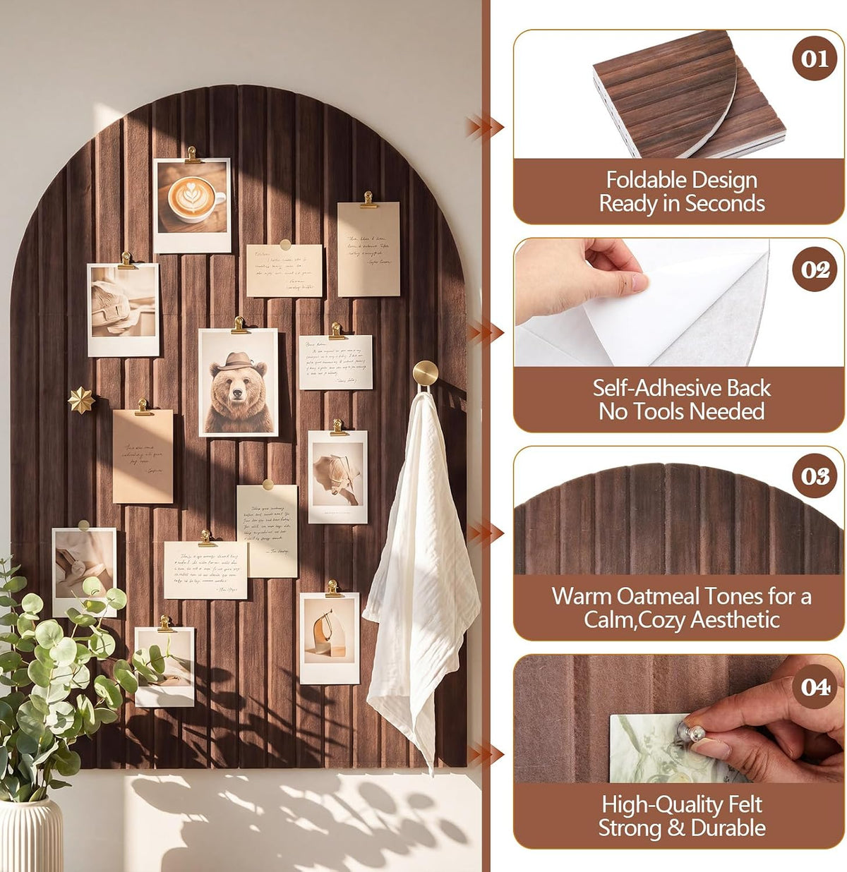 Mindsoft 35" x 24" Integrated Arched Felt Bulletin Board, Walnut Wo...