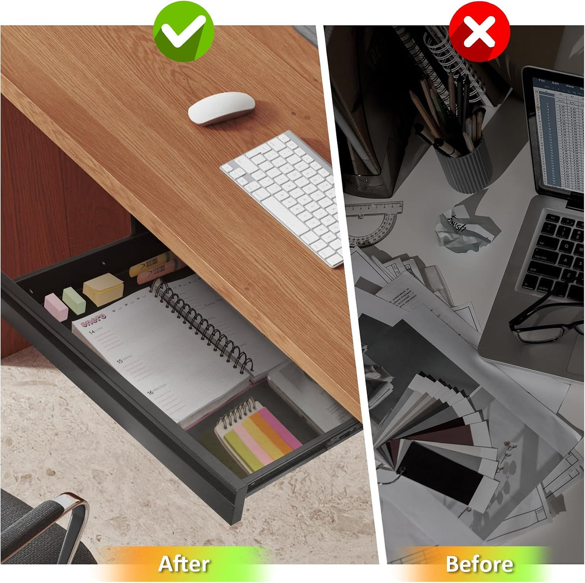 POPMOON 13.8 inch Under Desk Drawer, Steel Pull-Out Storage Organizer