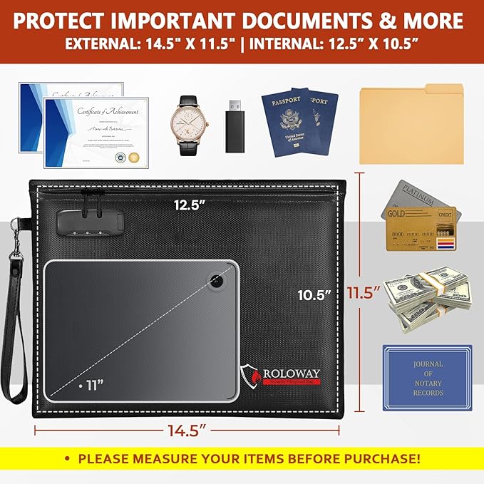 ROLOWAY Fireproof Document Bag, 6400℉ Fireproof Money Bag - Image 2