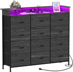 Welfuturer Black Dresser with LED Light 12 Drawers Dresser with Charging - Image 6