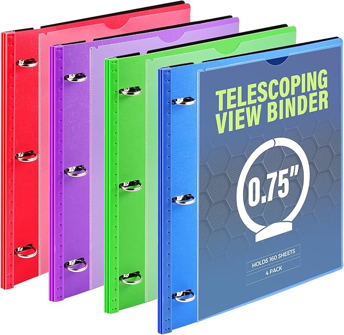 WOT I 4-Pack Telescoping 3 Ring Binder, Expandable Flexible Binder by WOTI