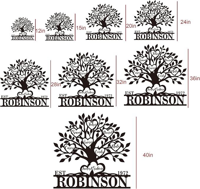 Personalized Family Tree Metal Sign Custom Last Name Sign Tree of Life Wall Art - Image 5