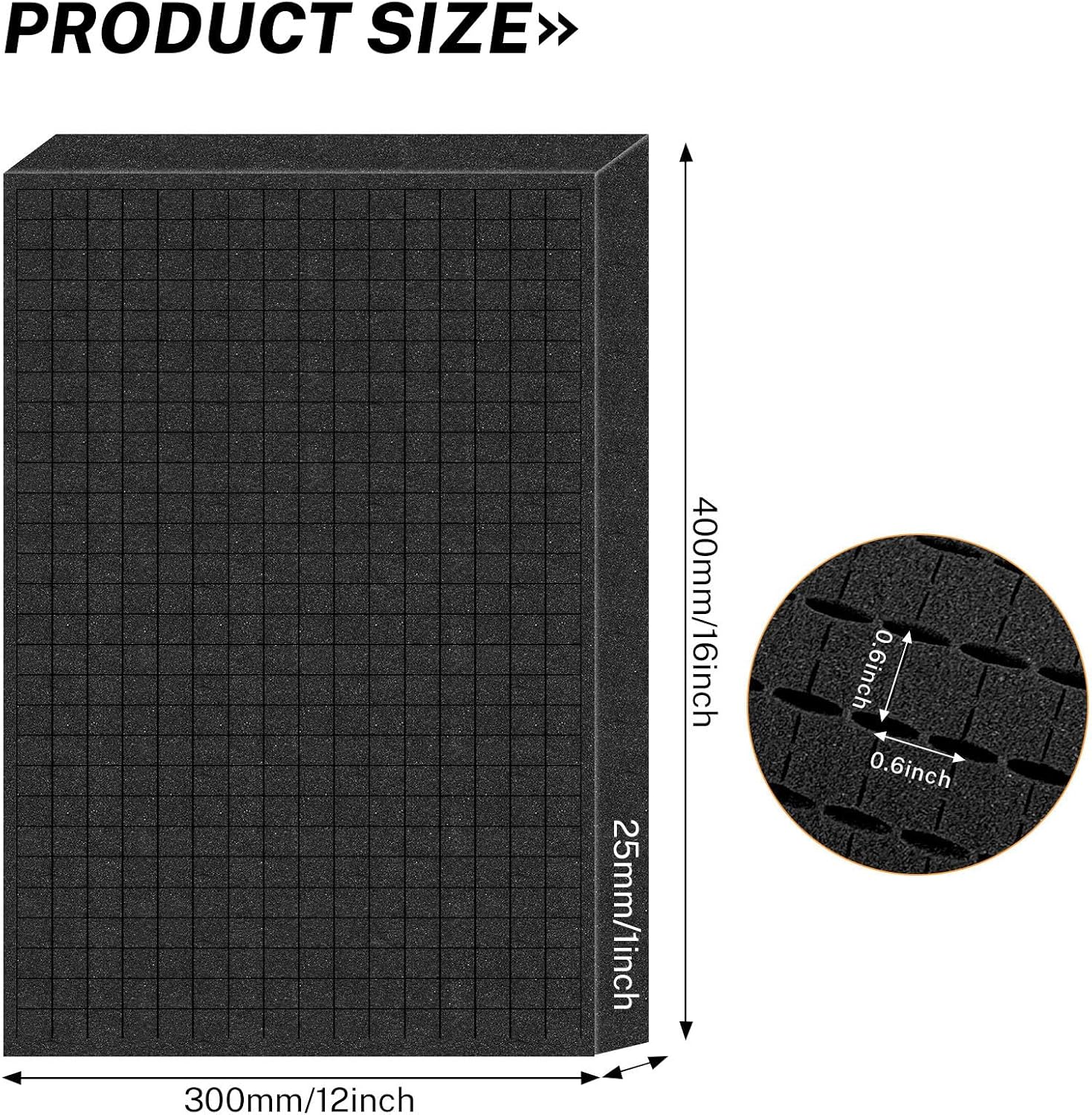 Polyurethane Foam Padding, 2 PCS 16 x 12 x 1 Inch Black Perforated Pick and Pluck Foam Sheets for Tool Box, Camera, Crafts and Storage