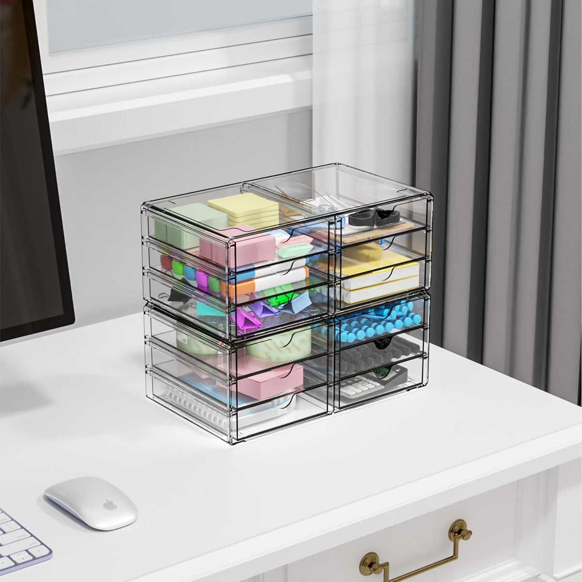 Yieach 2 Pack Acrylic Storage Drawers With 12 Small Drawer,Stackable Office C...