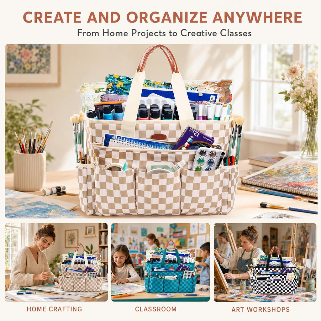 apoffice art supply organizer, large craft organizer tote showing dimensions