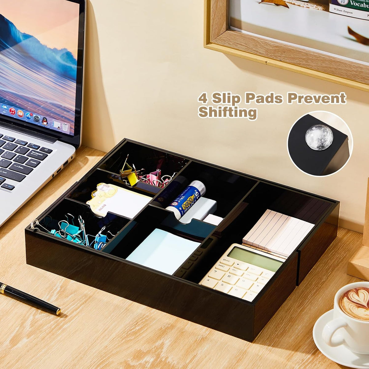 Briwooody Black Acrylic Drawer Organizer Expandable,8 Compartments,Large