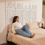 5.75Ft Room Divider Wood Screen, 33Lbs Durable MDF Carved Rustic Style Headboard - Image 8