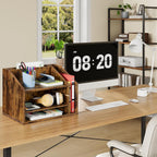 choezon wooden desk organizer with adjustable partitions, rustic, close-up detail